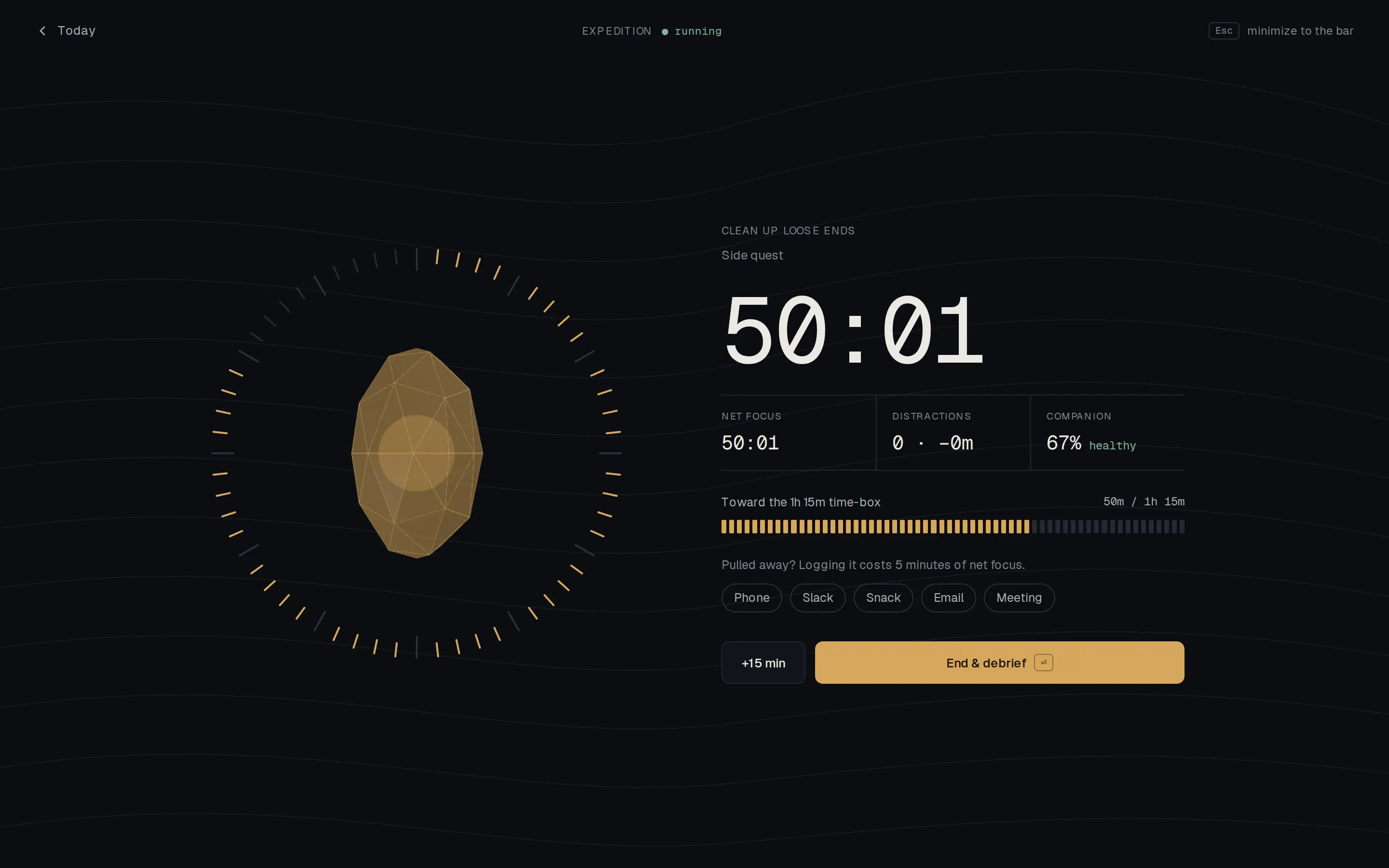 An expedition in progress with the live timer