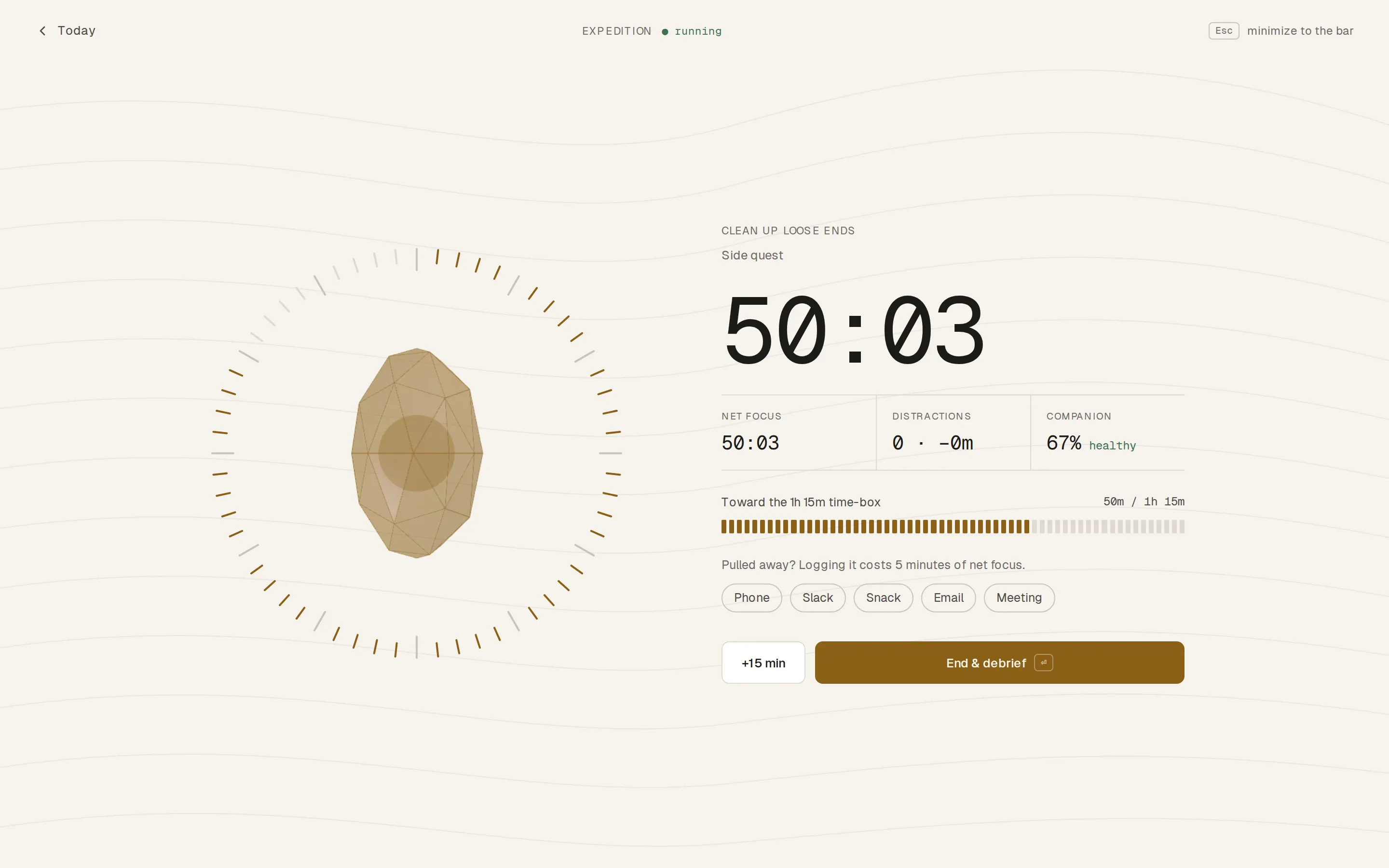 An expedition in progress with the live timer